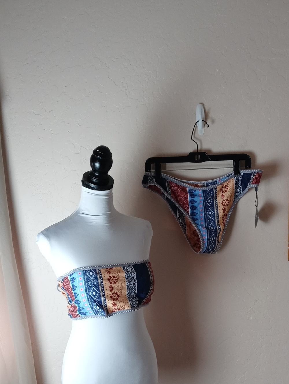 NWT Zaful Multicolor Boho Stripe Bandeau Bikini - Blue, Red, Orange, Cream